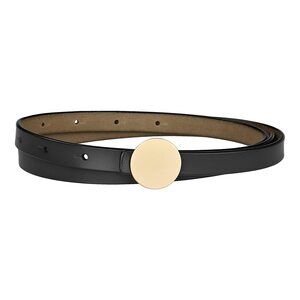 4442 Faux Leather Skinny Belt For Women Round Metal Buckle Waist Belts
